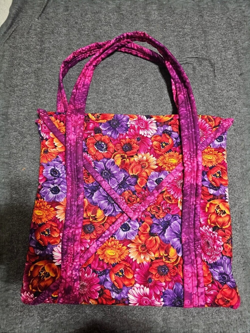 Handmade quilted floral tote bag